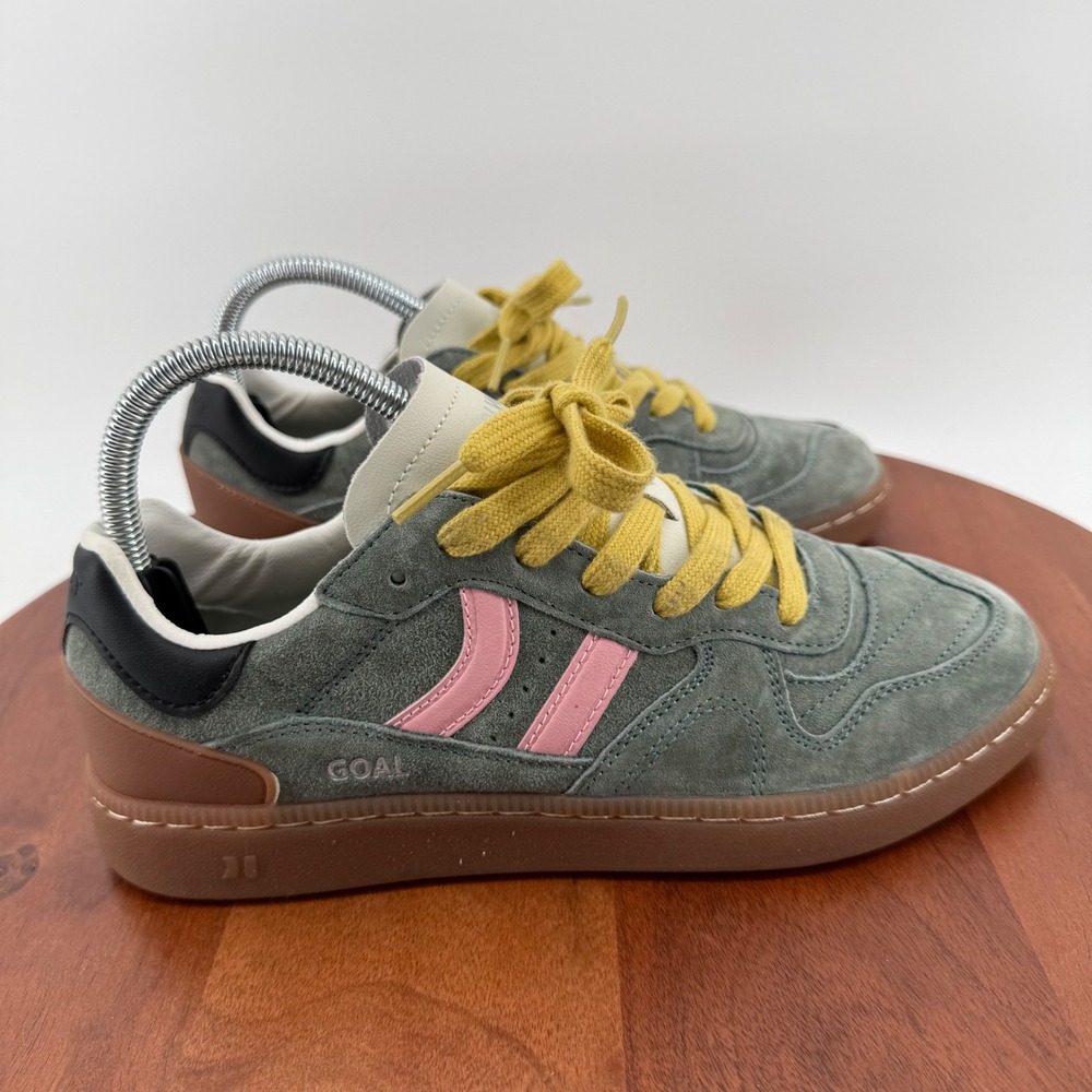 Coolway Goal Sneakers Green Pink Suede Low Top Lace Up Retro Shoes Women 8